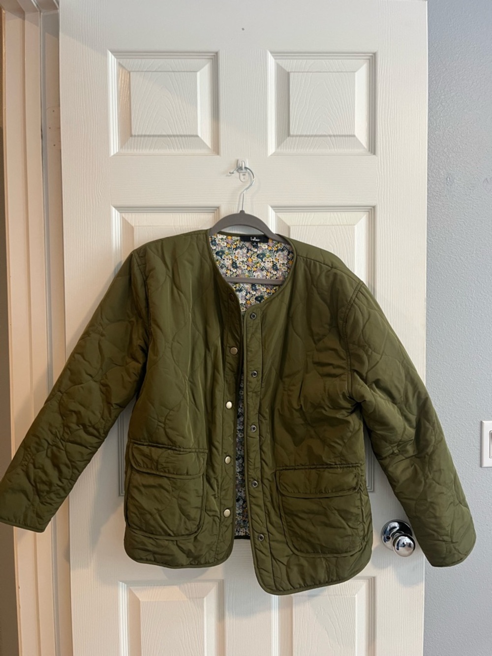Lulu's Olive Green Quilted Jacket with Floral Lining